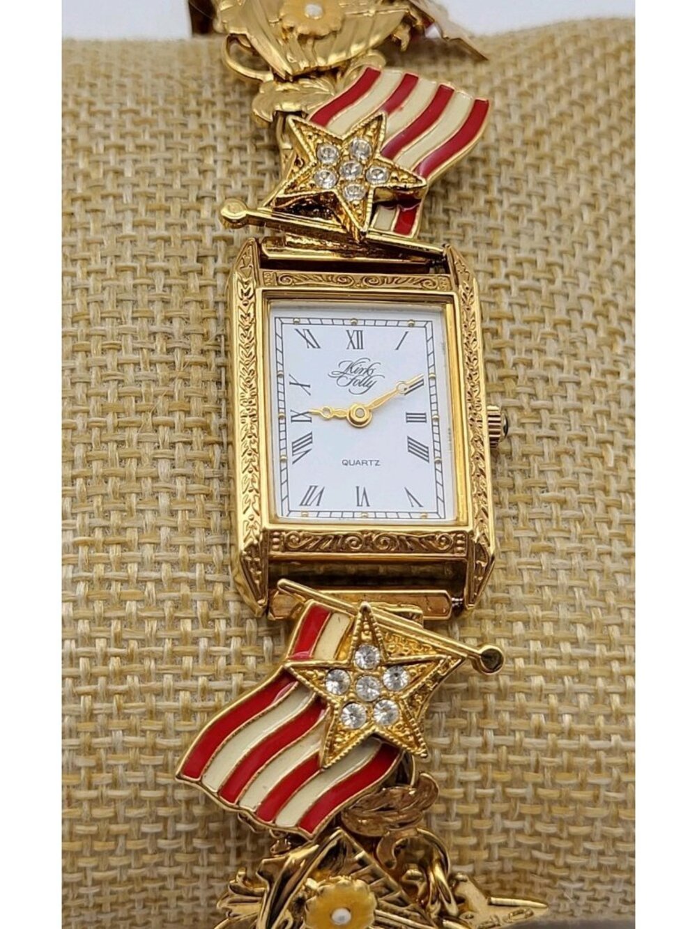 Kirks Folly 4th of July Patriotic Goldtone Charm Bracelet Wristwatch Watch VTG